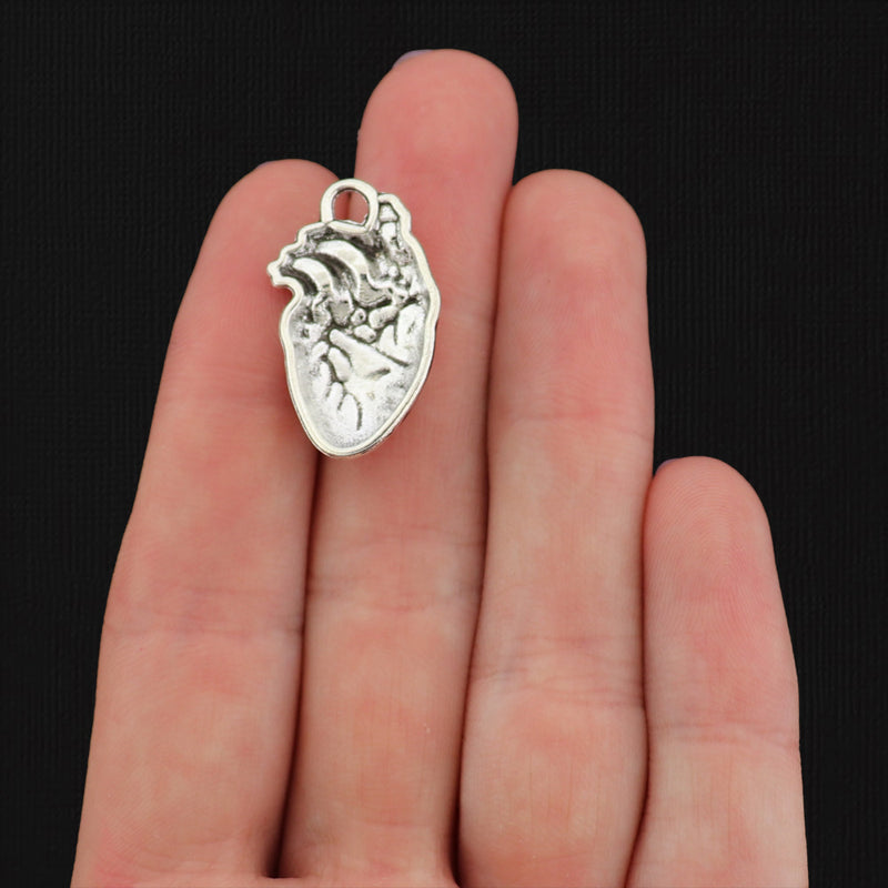 4 Red Anatomical Human Heart Silver Tone Enamel Charms - E058