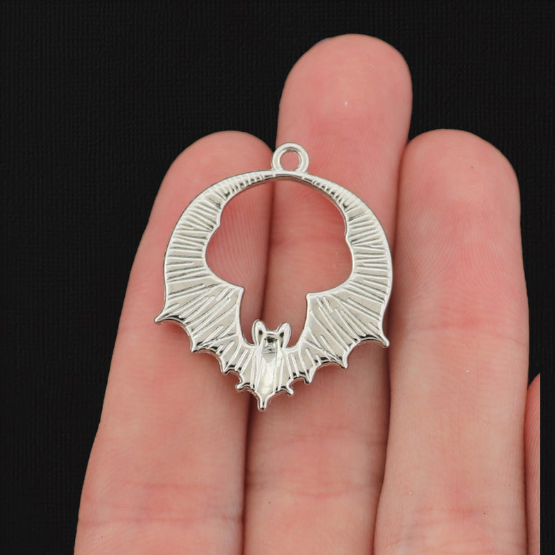 6 Bat Antique Silver Tone Charms - SC013