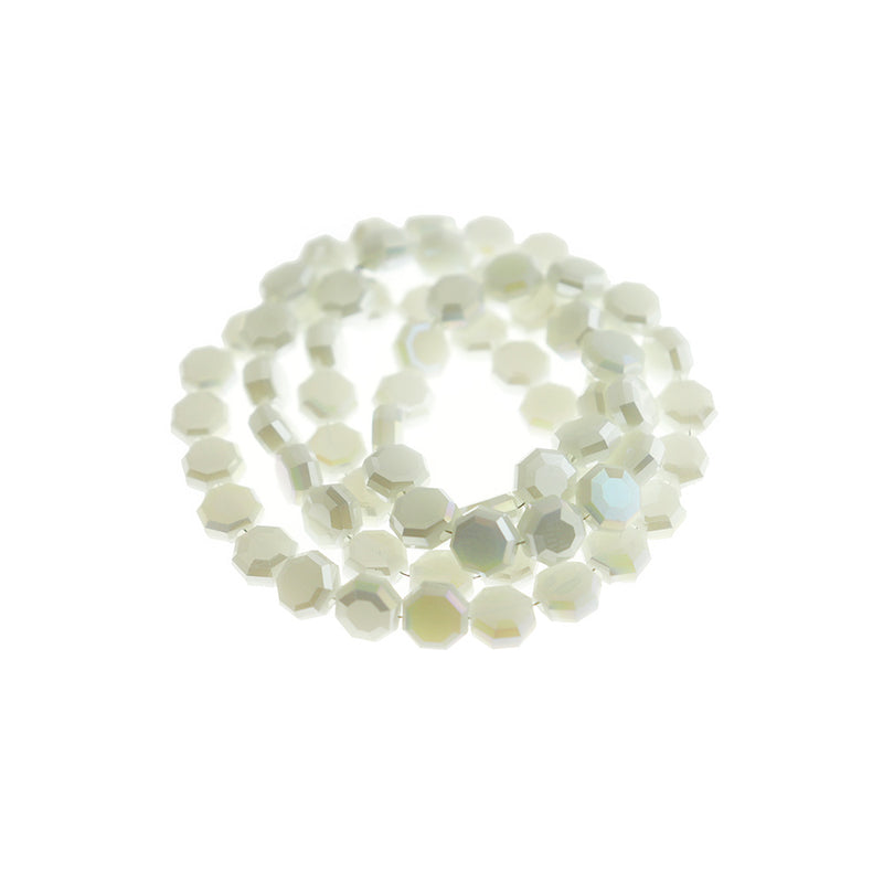 Perles de Verre à Facettes 7mm - Blanc Crème Galvanisé - 1 Rang 72 Perles - BD2040