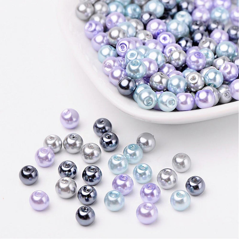 200 Round Glass Beads - Assorted Pearl Mix - 6mm - Choose Your Color!