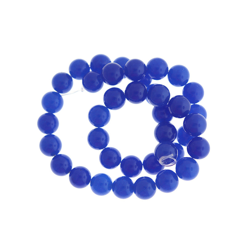 Round Natural Malaysia Jade Beads 10mm - Deep Blue - 1 Strand 39 Beads - BD1674