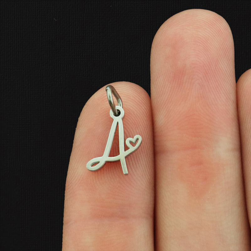 Alphabet Stainless Steel Charms with Heart - Silver or Gold - Choose Your Letter or Set!