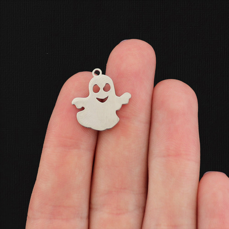 4 Ghost Silver Tone Stainless Steel Charms 2 Sided - SSP045