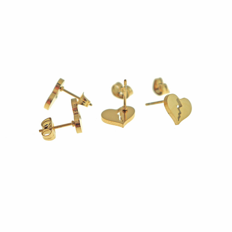 Stainless Steel Earrings - Broken Heart Studs - 10mm - 1 Pair - Choose Your Tone!