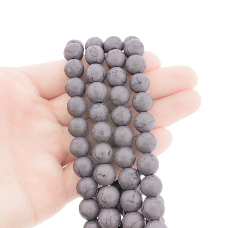 Round Imitation Gemstone Beads - Purple and Grey Veins - 1 Strand 67 Beads - Choose Your Size!