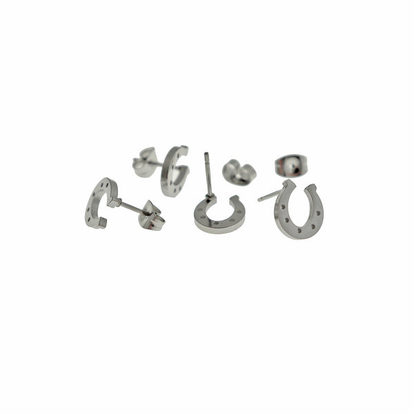 Stainless Steel Earrings - Horseshoe Studs - 10mm x 9mm - 1 Pair - Choose Your Tone!