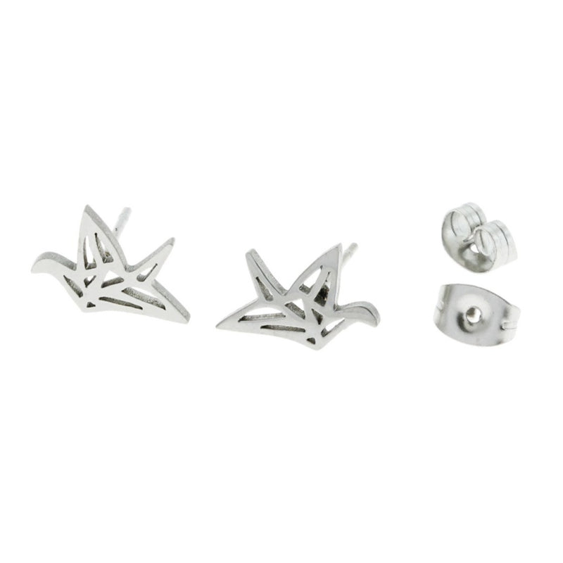 Boucles d'oreilles en acier inoxydable doré - Origami Crane Studs - 12mm x 8mm - 2 pièces 1 paire - ER121