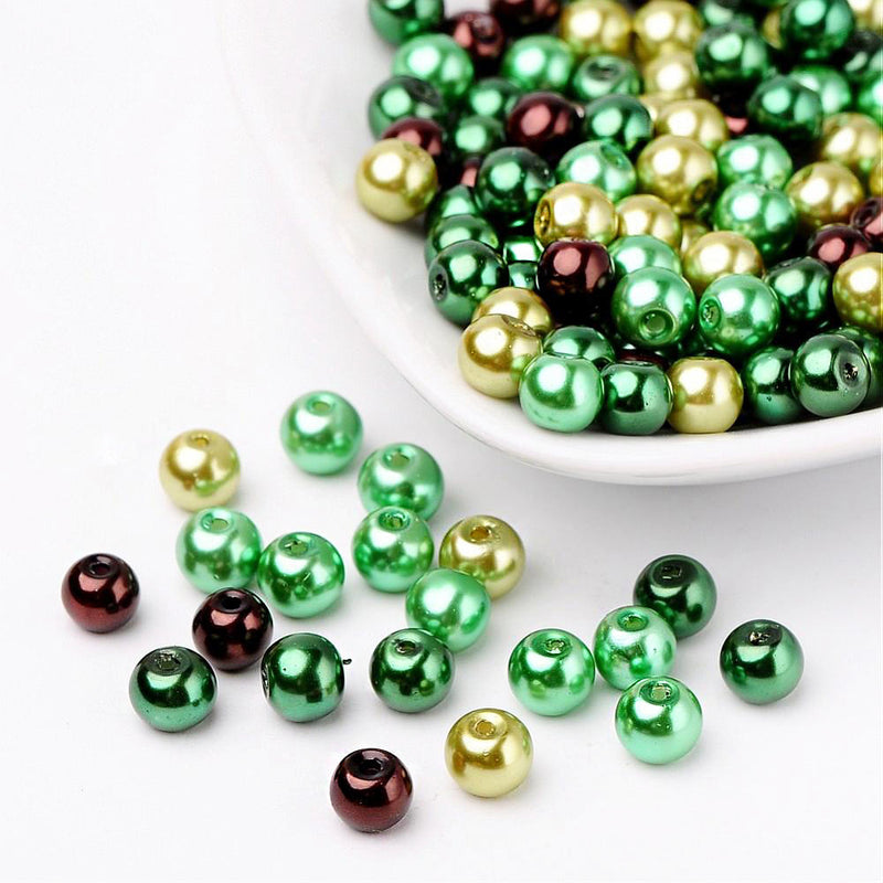 200 Round Glass Beads - Assorted Pearl Mix - 6mm - Choose Your Color!