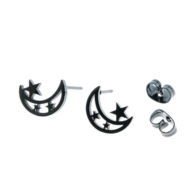 Stainless Steel Earrings - Crescent Moon Studs - 11mm x 8mm - 2 Pieces 1 Pair - Choose Your Tone!