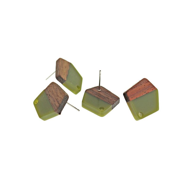 Wood Stainless Steel Earrings - Resin Polygon Studs - Choose Your Color!