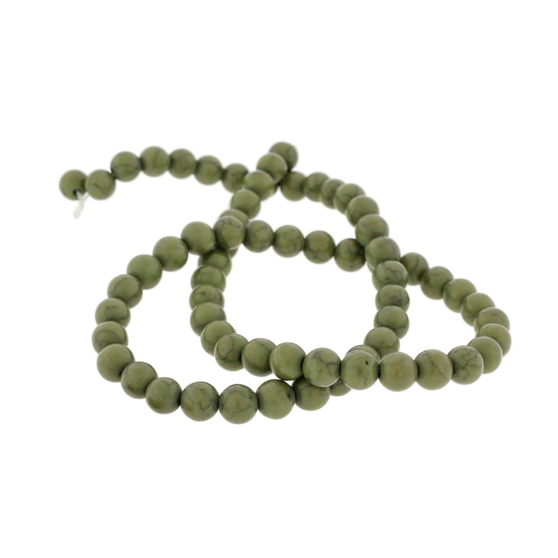 Round Imitation Gemstone Beads 6mm - Olive Green Marble - 1 Strand 68 Beads - BD2768