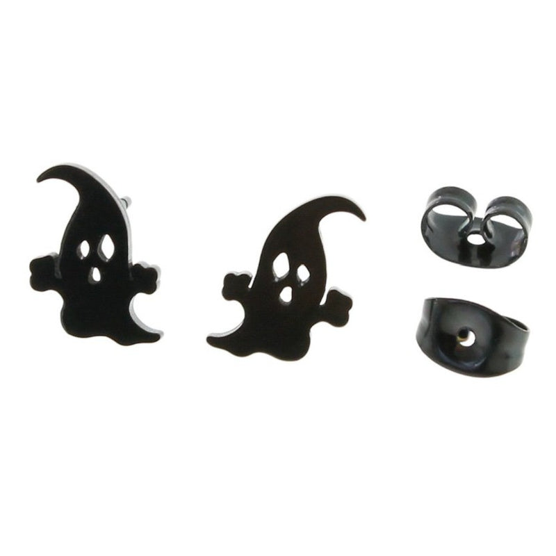 Stainless Steel Earrings - Ghost Studs - 10mm x 7mm - 1 Pair - Choose Your Tone!