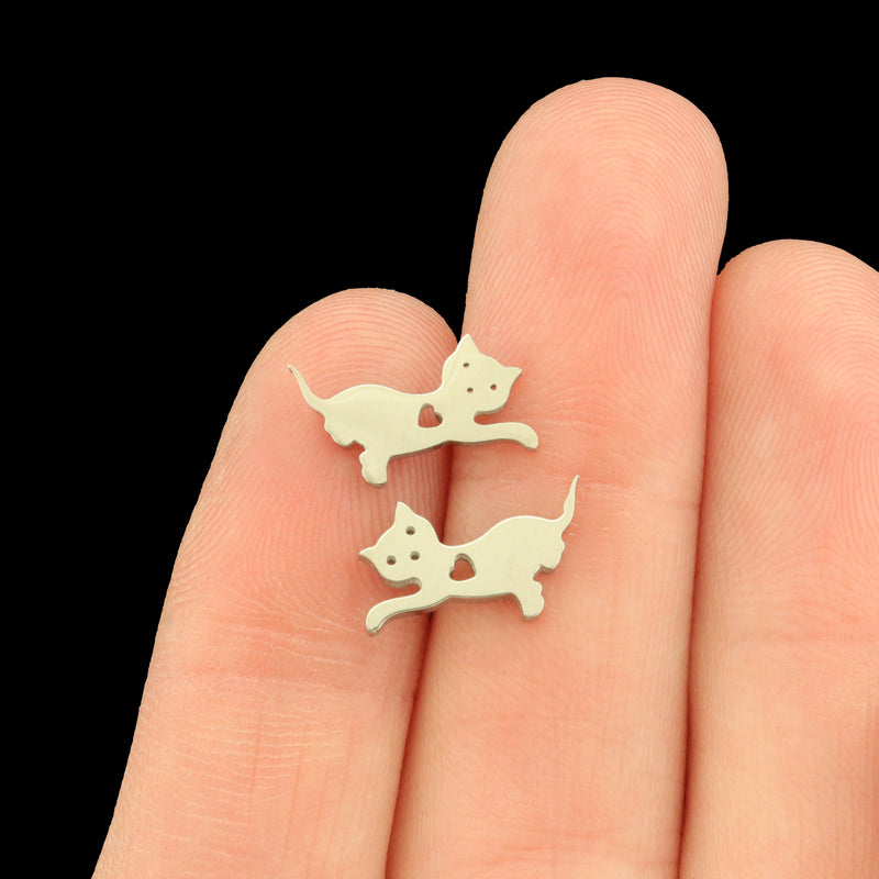 Waving Cat Stainless Steel Earring Studs - 1 Pair - Choose Your Tone!