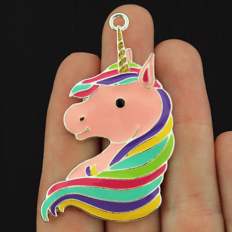 Pink Unicorn Silver Tone Enamel Charm - E756