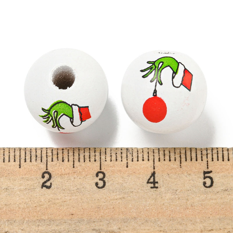 12 Round Christmas Beads - 16mm - Grinch Beads - BD3040