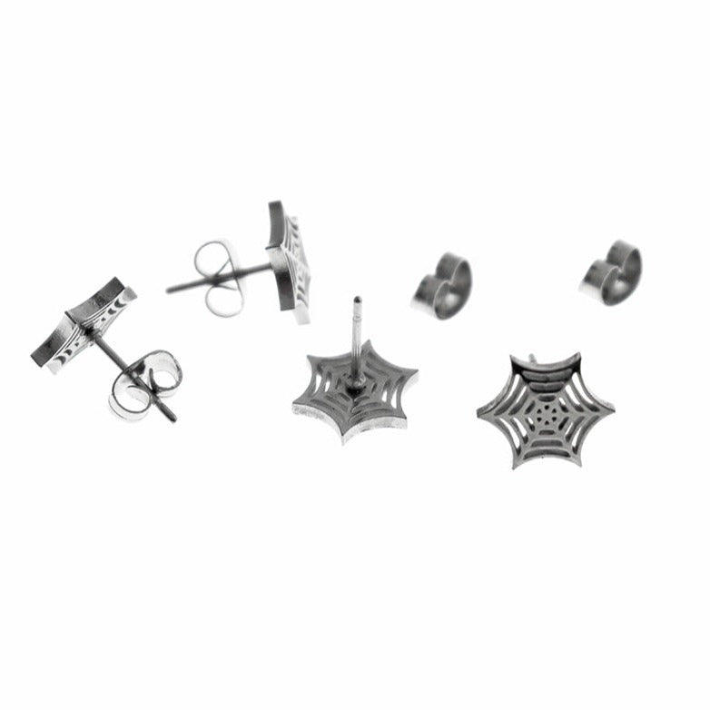 Boucles d'oreilles en acier au titane noir Gunmetal - Clous de toile d'araignée - 9mm - 2 pièces 1 paire - ER592