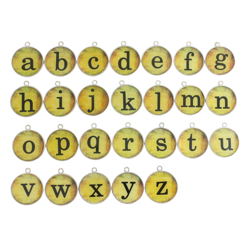 4 Lettre c Alphabet Antique Silver Tone Cabochon Charms - SC6870