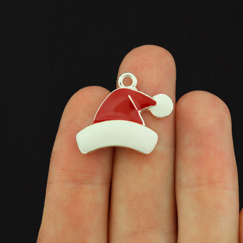 Santa Hat Silver Tone Enamel Charm - E777