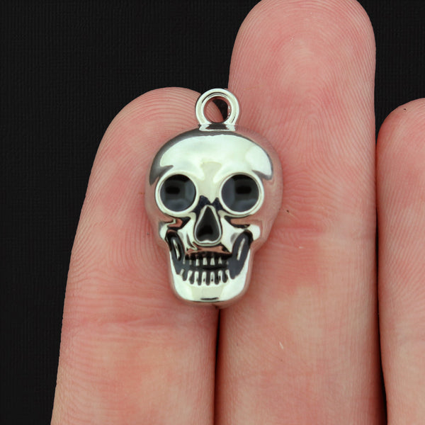 6 Skull Silver Tone Enamel Charms - E184