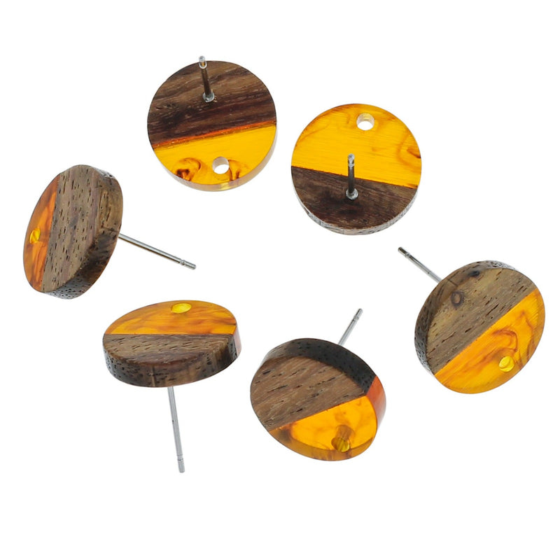 Wood Stainless Steel Earrings - 14mm Resin Round Studs - Choose Your Color!