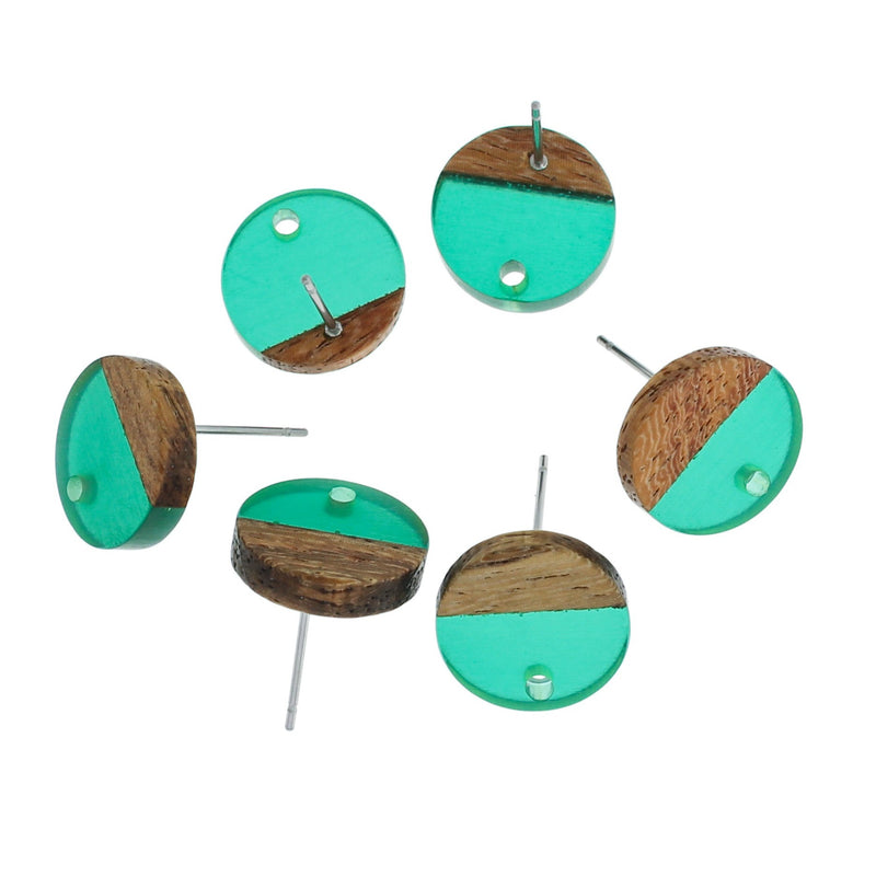 Wood Stainless Steel Earrings - 14mm Resin Round Studs - Choose Your Color!