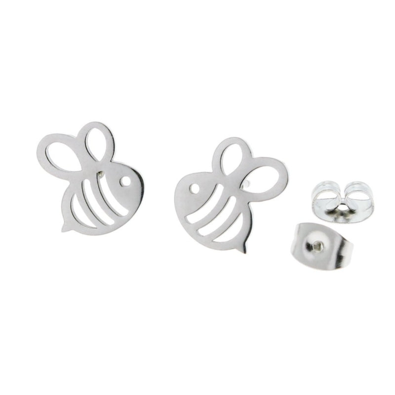 Boucles d'oreilles en acier inoxydable doré - Clous de bourdon - 11 mm x 10 mm - 2 pièces 1 paire - ER037