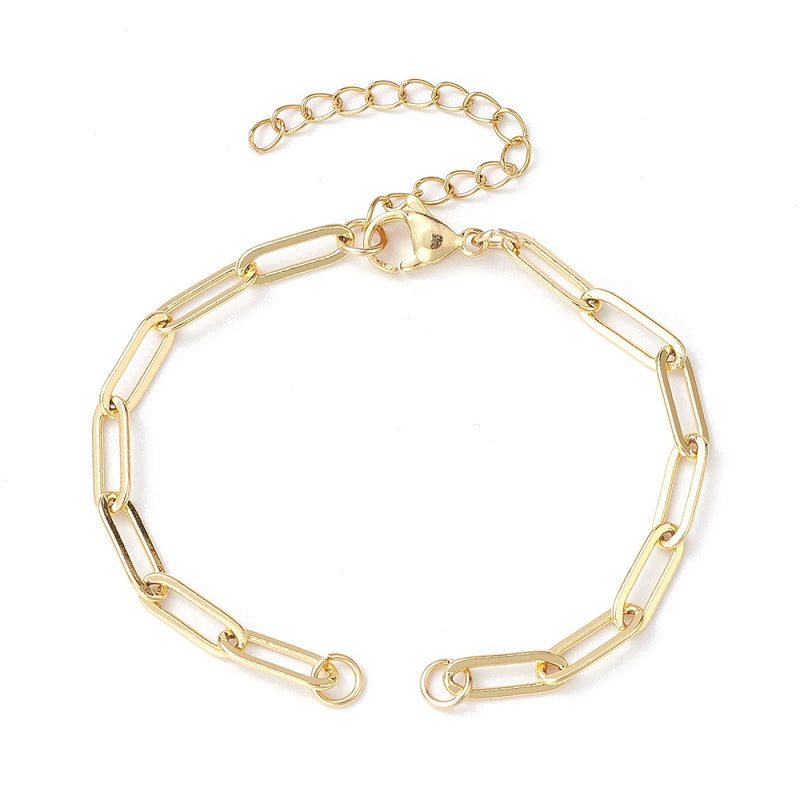 Paperclip Chain Bracelet Connector - Gold Plated Brass - 6.25" - N826