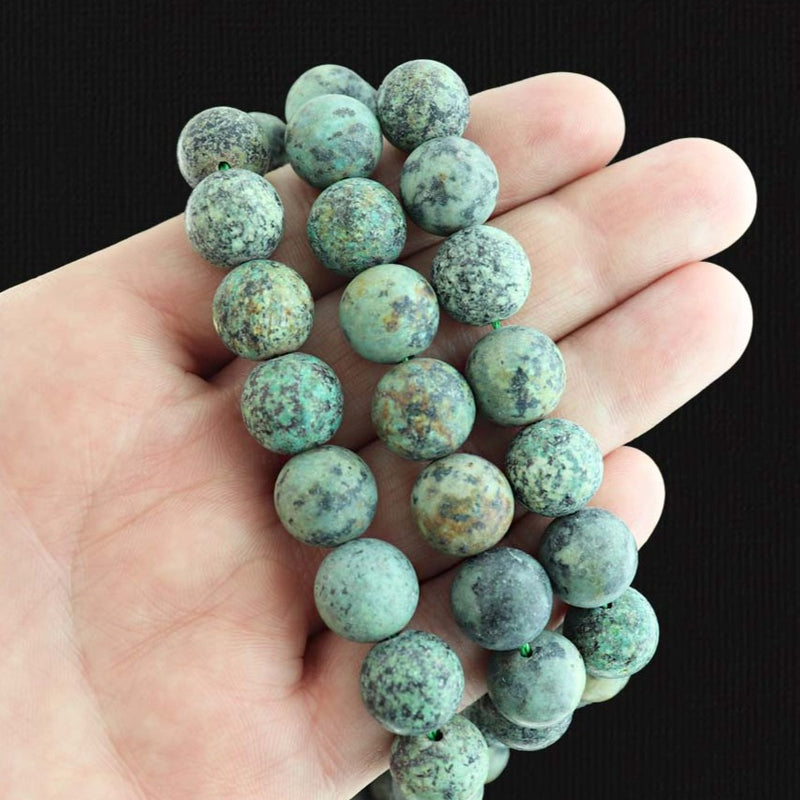 20 Round Natural African Turquoise Beads - Frosted Earth Tones - Choose Your Size!