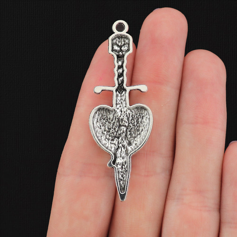 4 Sword with Skull and Heart Antique Silver Tone Charms - SC031