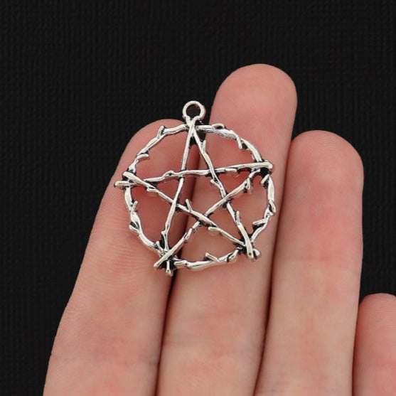 6 Pentagram Antique Silver Tone Charms - SC2064