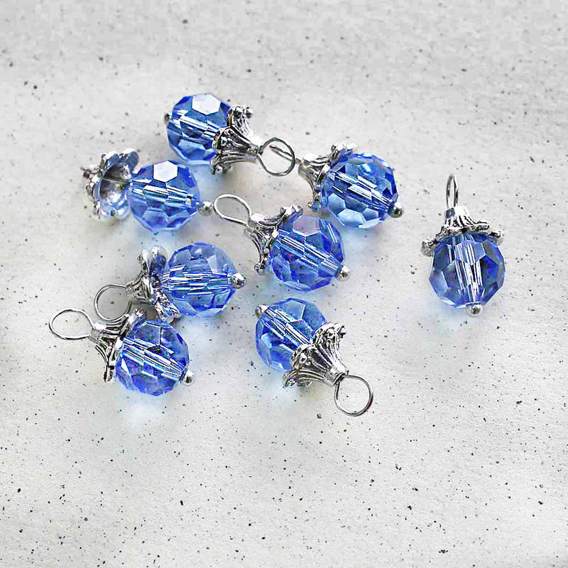 5 Birthstone Faceted Glass Silver Tone Charms - 8mm - Choose Your Birthstone!