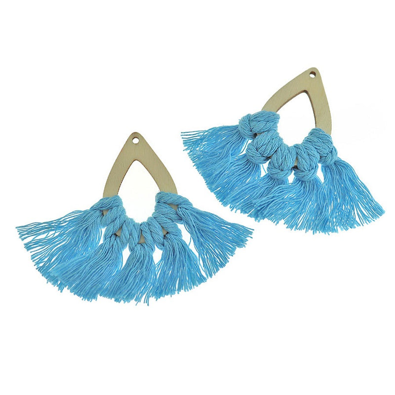 Cotton Fan Tassels with Natural Wood - 1 Pair - Choose Your Color!