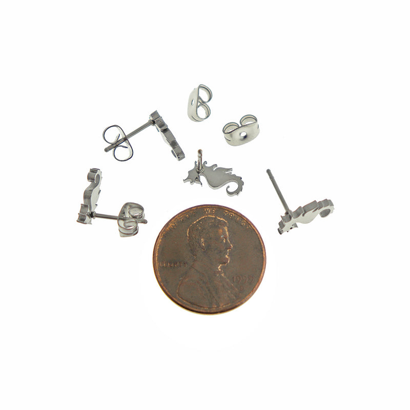 Stainless Steel Earrings - Seahorse Studs - 10mm - 1 Pair - Choose Your Tone!