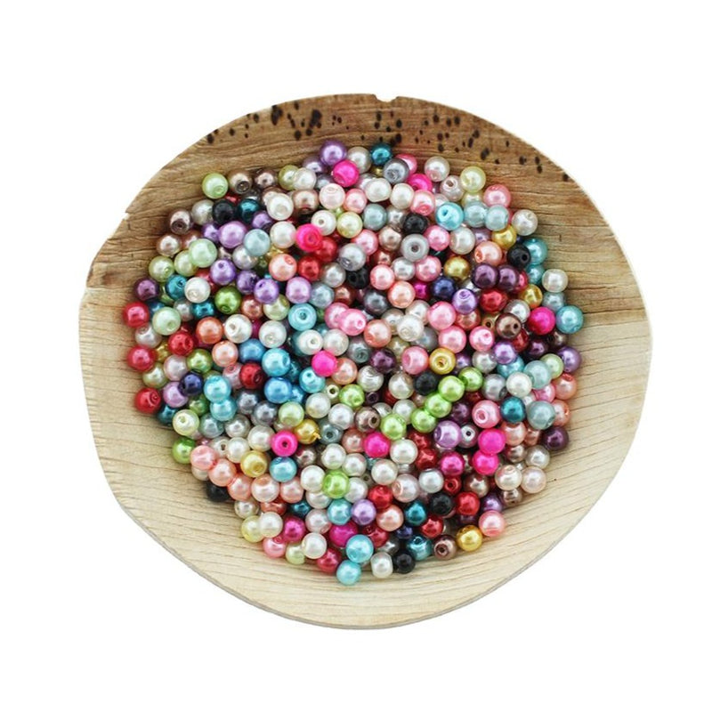 250 Round Glass Beads - Assorted Pearl Rainbow Colors - Choose Your Size!