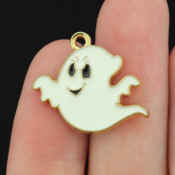 4 Ghost Gold Tone Enamel Charms - E132