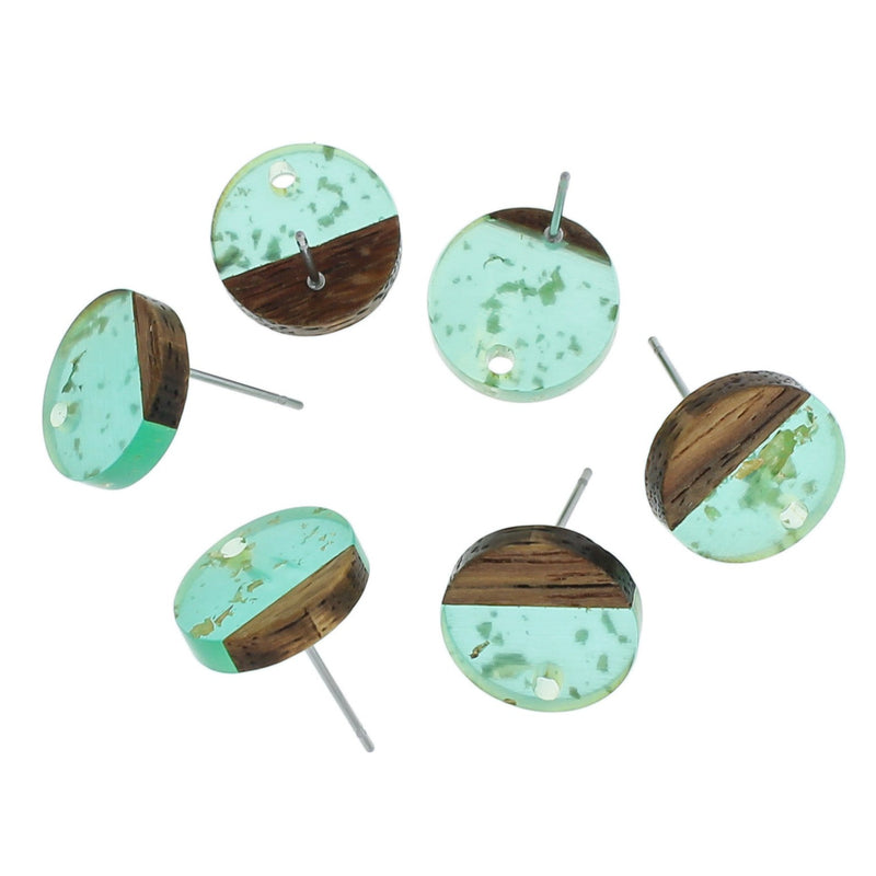 Wood Stainless Steel Earrings - 14mm Resin Round Studs - Choose Your Color!