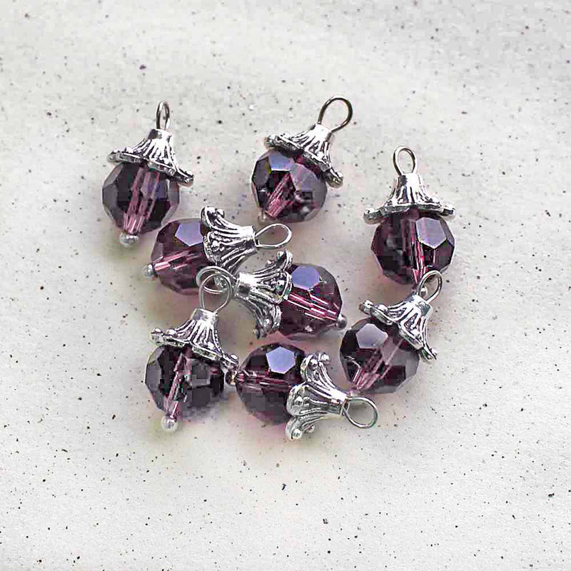 5 Birthstone Faceted Glass Silver Tone Charms - 8mm - Choose Your Birthstone!