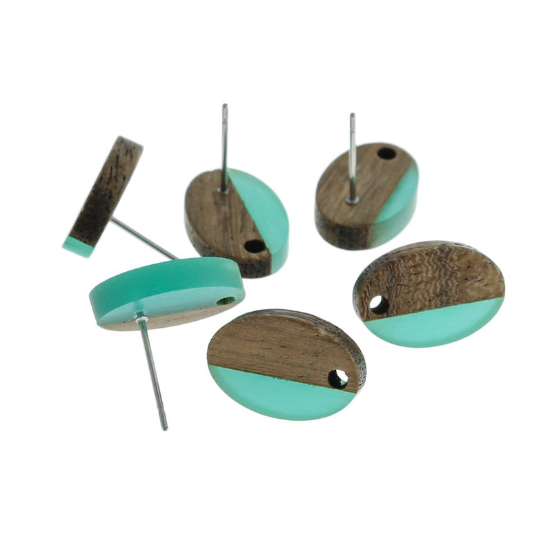 Wood Stainless Steel Earrings - Resin Oval Studs - Choose Your Color!