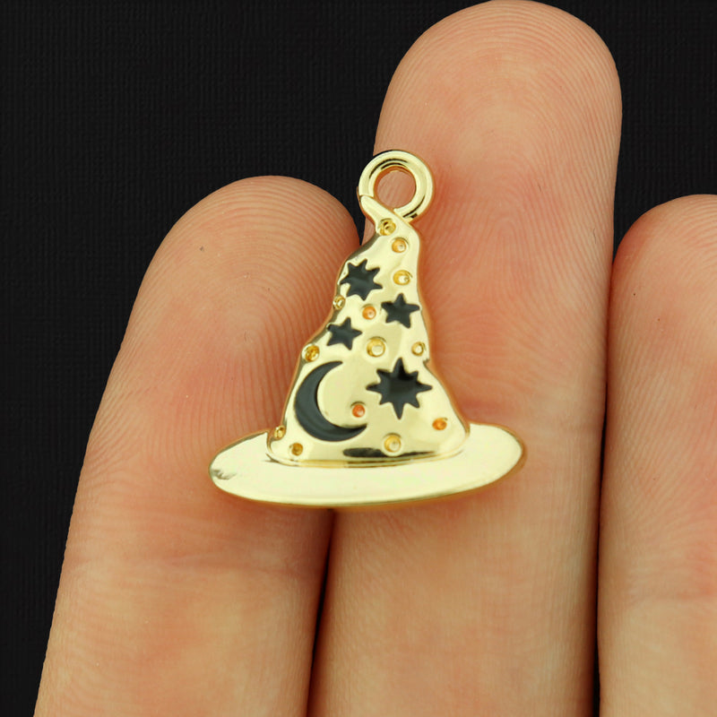 6 Witch Hat Gold Tone Enamel Charms - E185