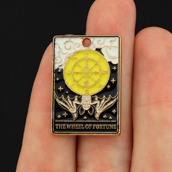 4 Wheel of Fortune Tarot Card Gold Tone Enamel Charms - E173