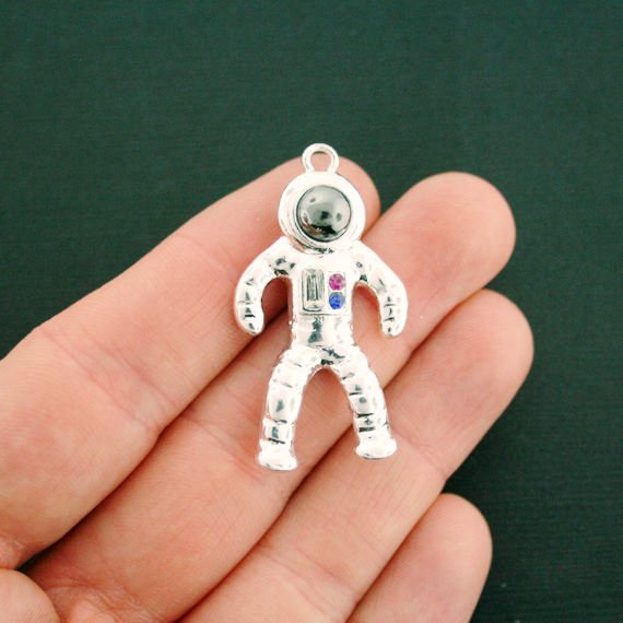 Astronaut Charm Antique Silver Tone and Enamel 3D - LSC6825