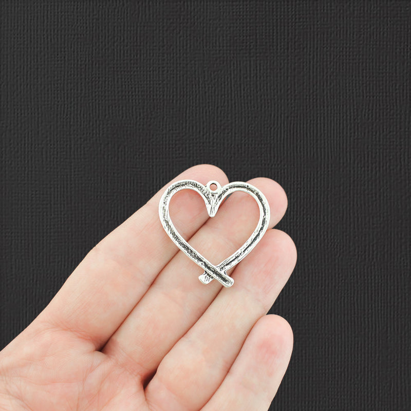 4 Heart Outline Silver Charms - LSC8065