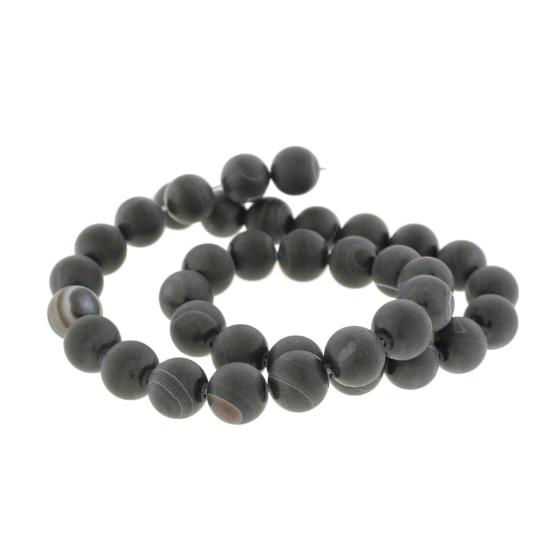 Perles rondes en agate naturelle 6 mm - Noir givré - 1 rang 63 perles - BD572