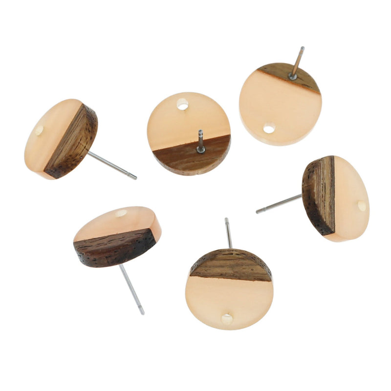 Wood Stainless Steel Earrings - 14mm Resin Round Studs - Choose Your Color!