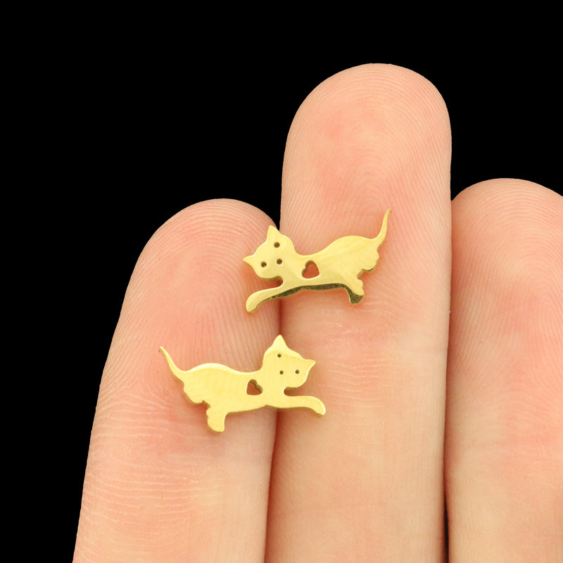 Waving Cat Stainless Steel Earring Studs - 1 Pair - Choose Your Tone!