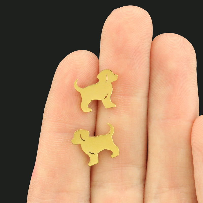 Puppy Stainless Steel Earring Studs - 1 Pair - Choose Your Tone!