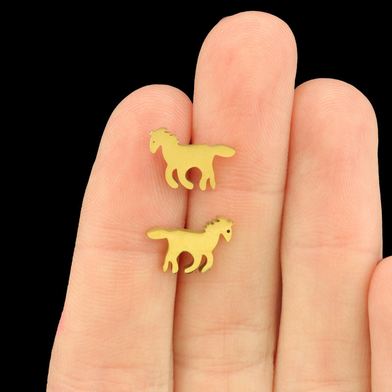 Horse Stainless Steel Earring Studs - 1 Pair - Choose Your Tone!