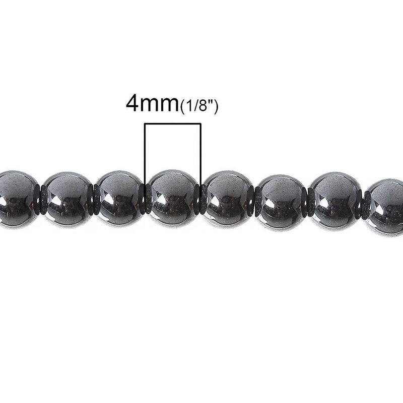 Perles rondes en hématite 4 mm - Argent électrolytique - 1 rang 100 perles - BD173