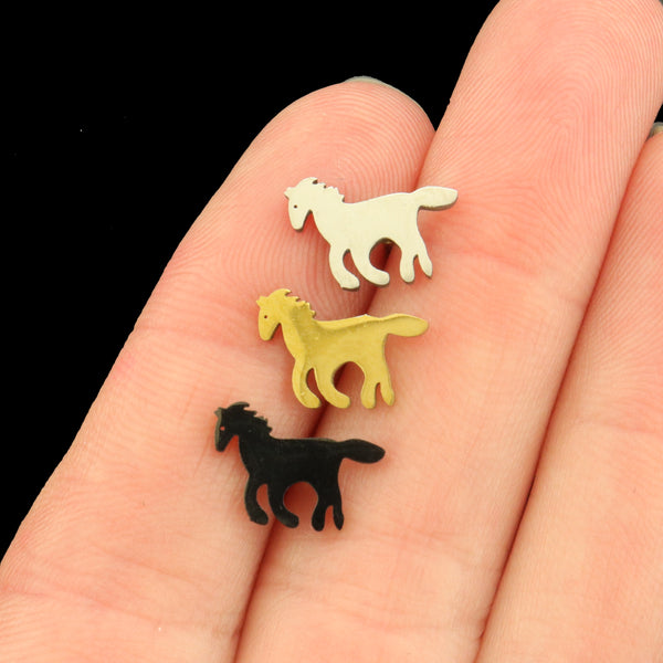 Horse Stainless Steel Earring Studs - 1 Pair - Choose Your Tone!