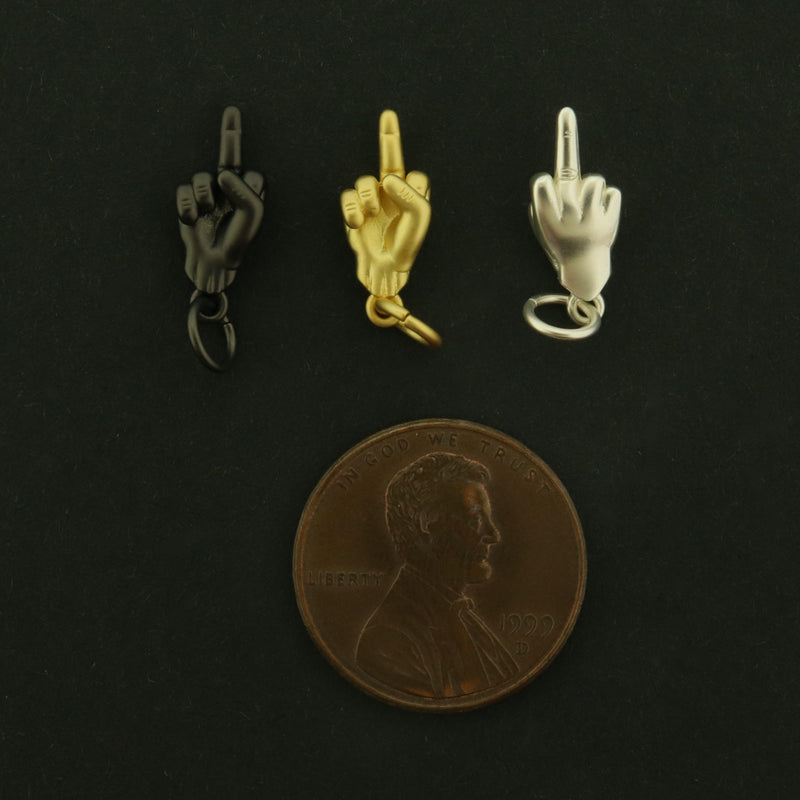 18k Gold Middle Finger Charm - Hand Symbol Pendants - 18k Matte Gold Plated - Choose Your Tone